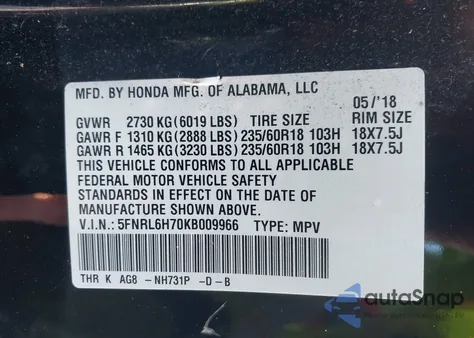 2019 Honda Odyssey Ex-L from USA, damaged, VIN 5FNRL6H70KB009966